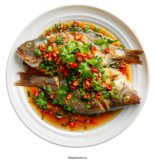 [Transparent Background PNG]steamed fish with chili and scallion
