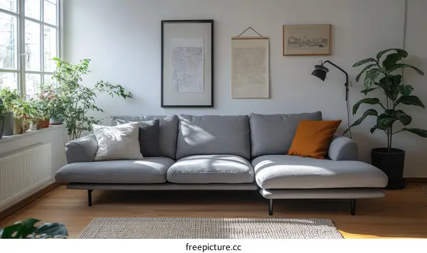 Modern Grey Sectional Sofa in a Cozy Living Room