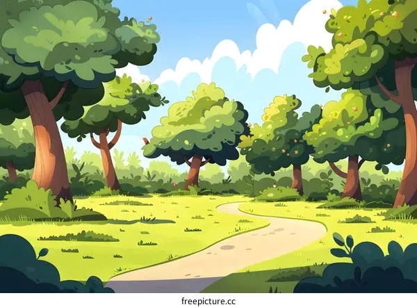 Green Forest Path Cartoon Illustration