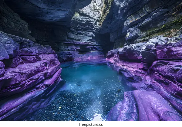 Purple canyon river water rocks stones