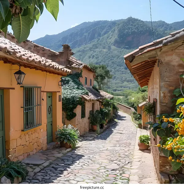 Charming Cobblestone Street in a Quaint Mountain Village