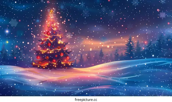 Sparkling Christmas Tree in a Snowy Landscape