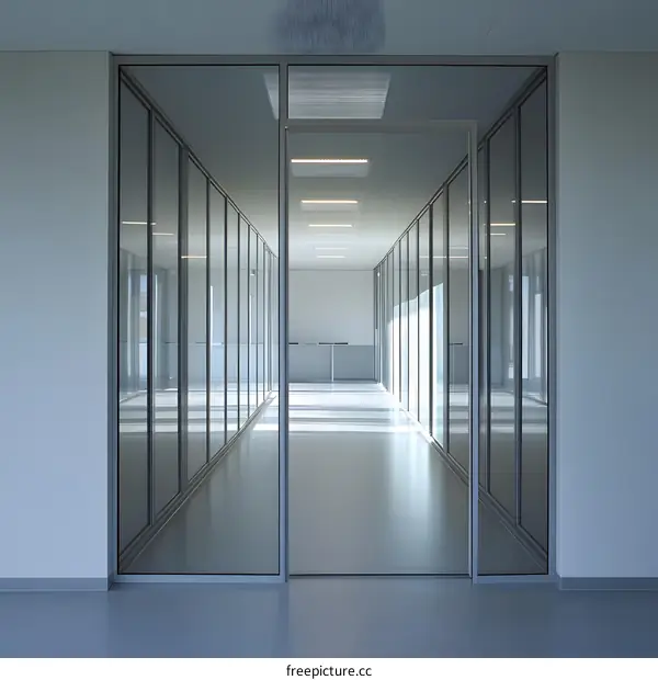Modern Office Hallway With Glass Doors