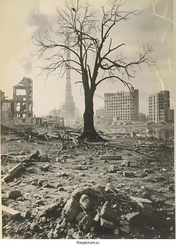Post-war Berlin, showing the ruins of the Anhalter Bahnhof