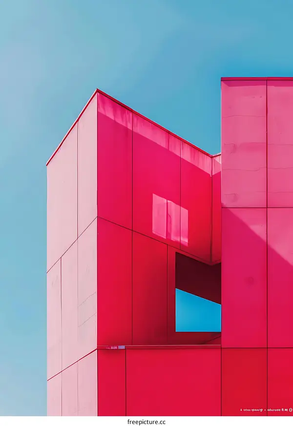 Pink Building with a Blue Sky Window