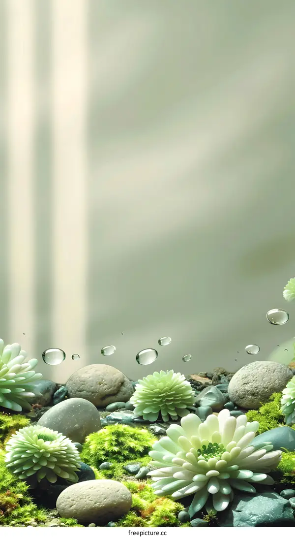 Green Flower and Stone Background Image