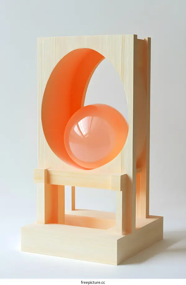 Wooden Frame with Orange Sphere Sculpture