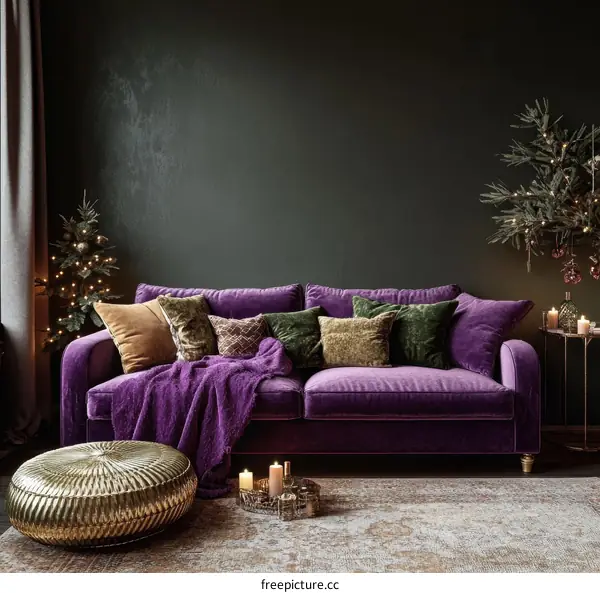 Purple Velvet Sofa in Modern Living Room