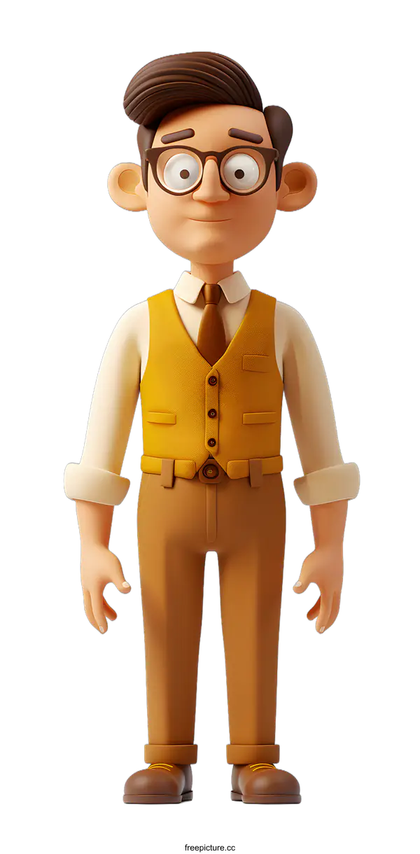 [Transparent Background PNG]Smiling Cartoon Man in Brown Vest