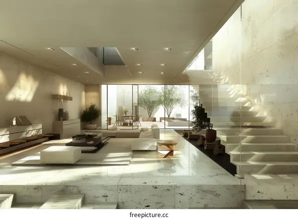 Modern house interior with open floor plan and natural light