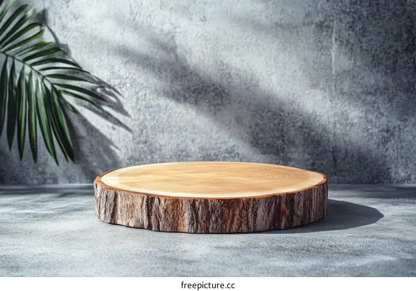 Wooden Slice Display Stand with Grey Background