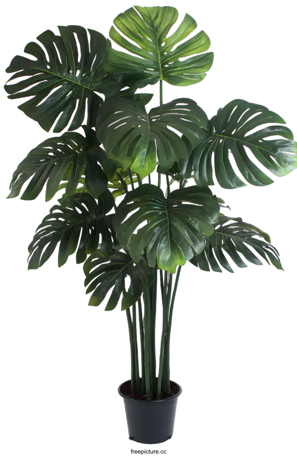 [Transparent Background PNG]Green Monstera Plant In Black Pot