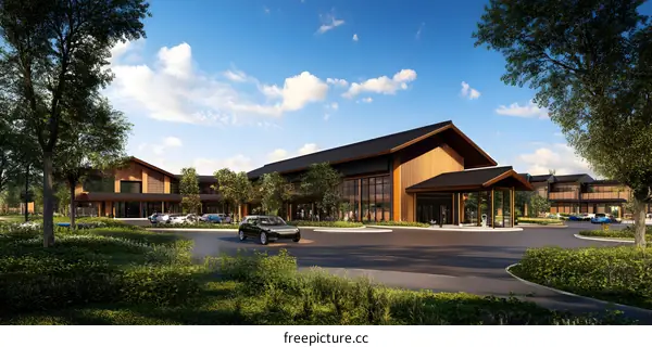 Modern Architecture Building Exterior with Wood and Glass Design