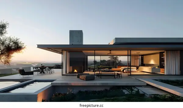 Modern House with Large Windows and Pool