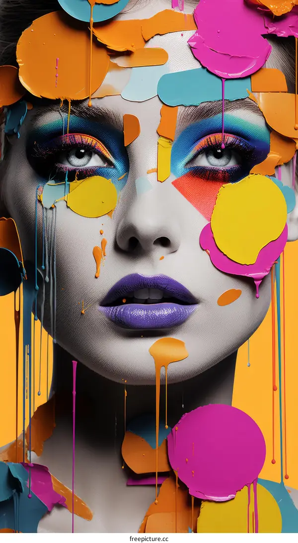 Vibrant Face Paint with Bold Colors and Creative Shapes