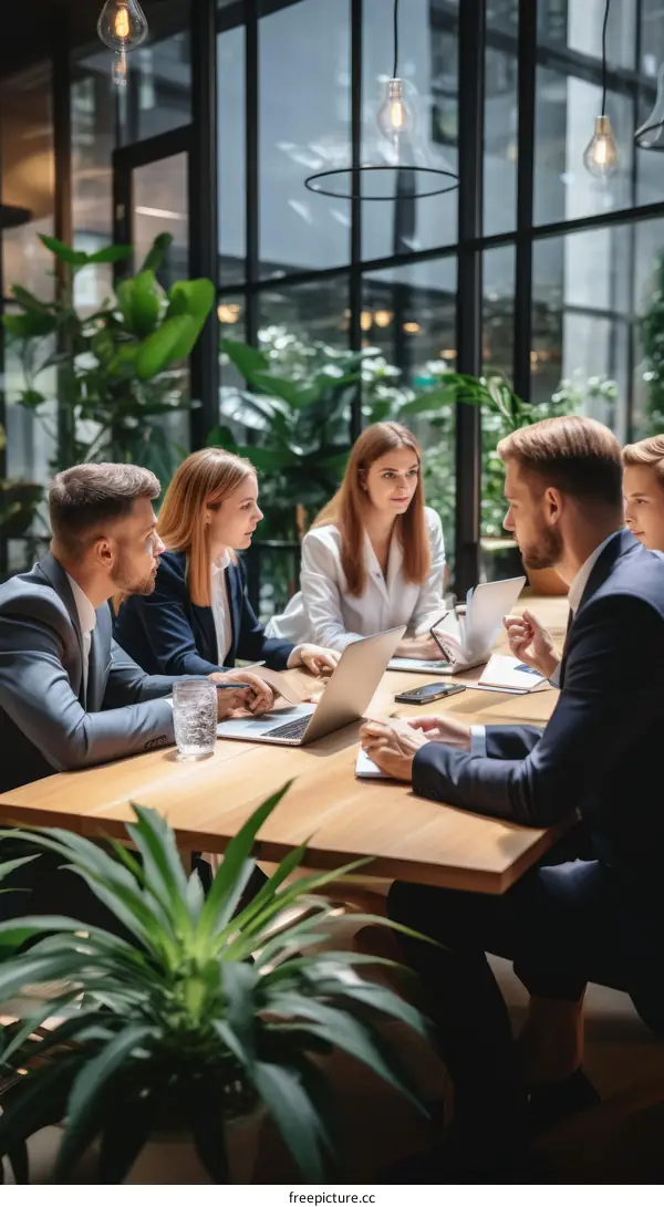 Multiethnic business team discussing ideas during meeting in modern office