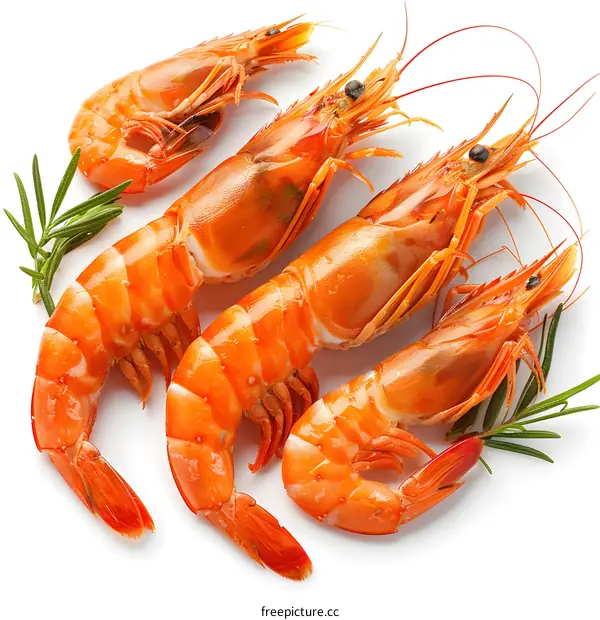 Fresh cooked shrimps on a white background