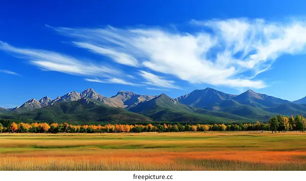 Autumn Mountain Landscape with Colorful Meadow