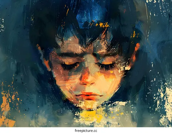 Close Up Portrait of Sad Boy With Closed Eyes