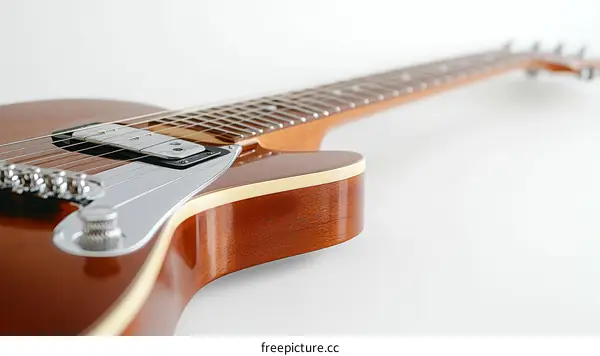 Close-up of a Beautiful Wooden Electric Guitar