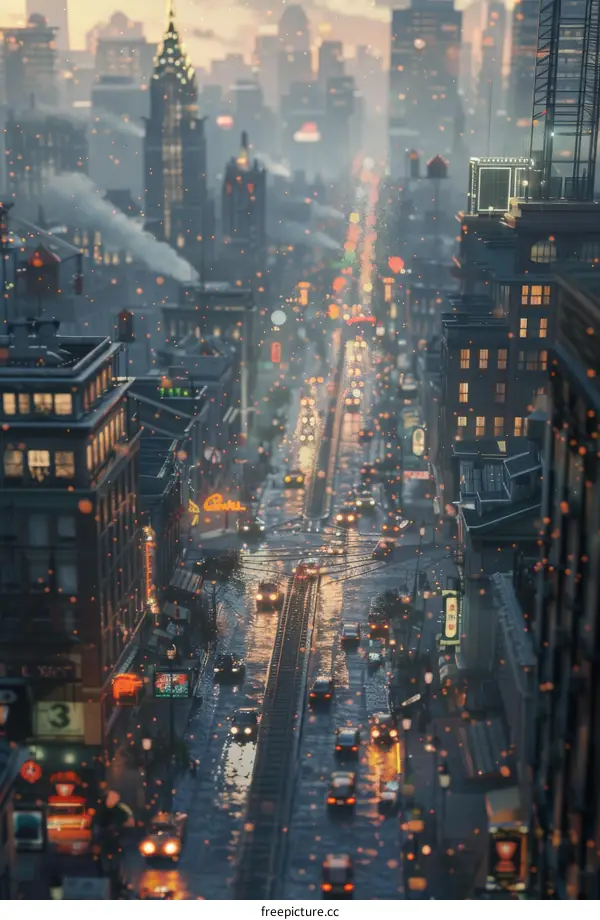 Rainy Night Cityscape Illustration