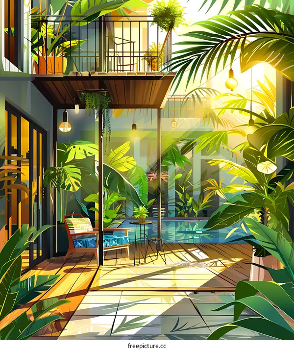 Tropical Patio with Pool and Patio Furniture