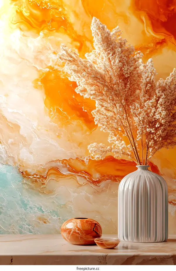 Vase with Dried Flowers and Abstract Background