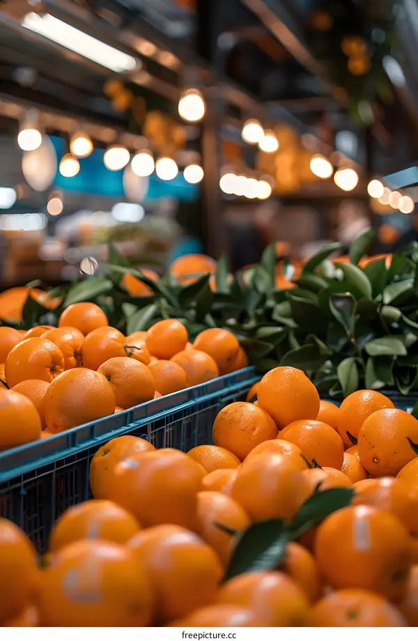 Fresh Oranges on Display at a Market Stall