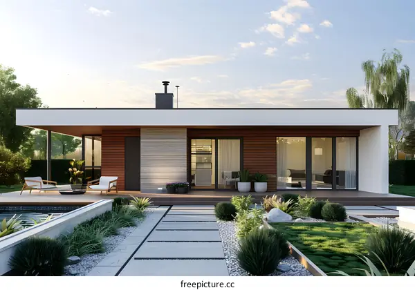 Modern House with Wooden Siding and Landscaping