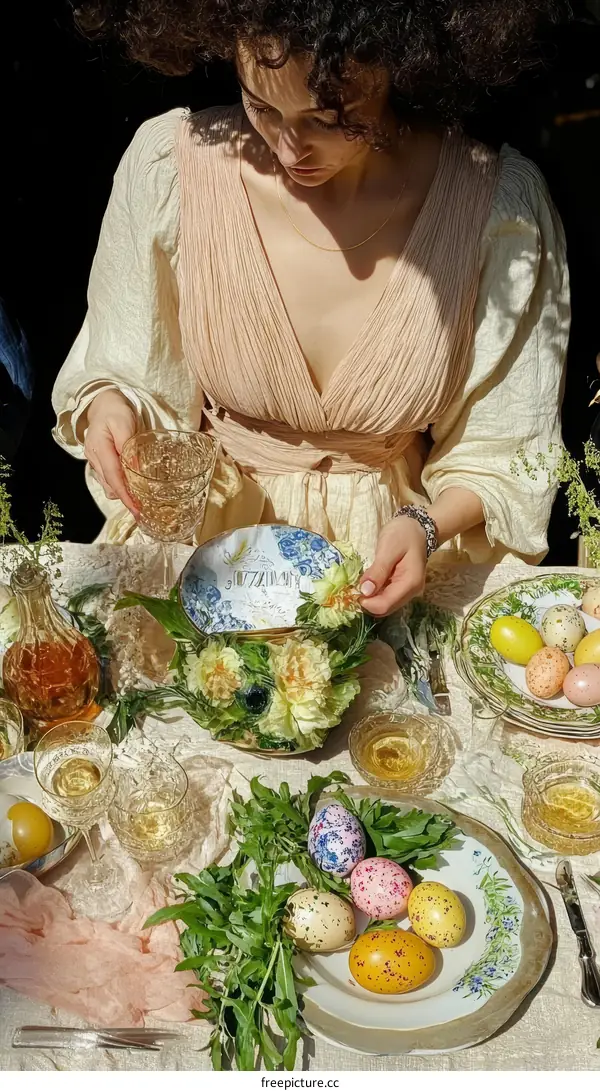 Easter Table Setting with Woman