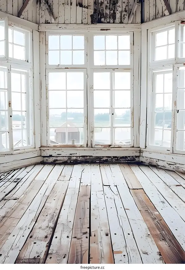 White Wooden Floor with Large Windows