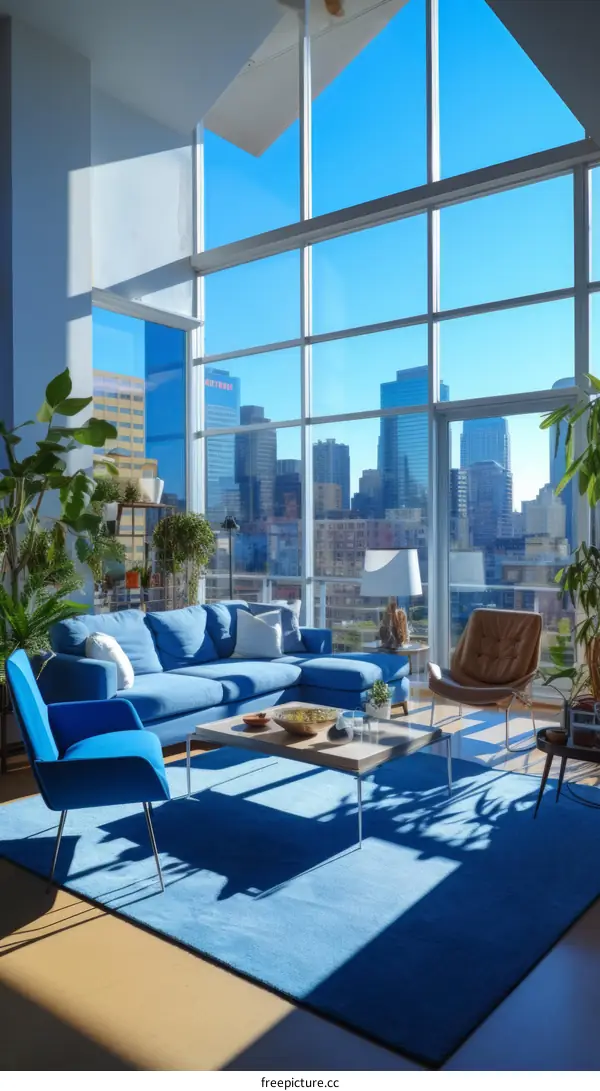 Modern Open-Plan Living Room with City Views