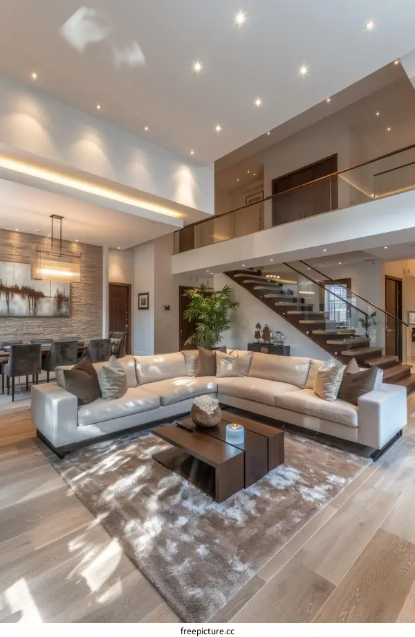 Bright and Airy Modern Living Room With High Ceiling