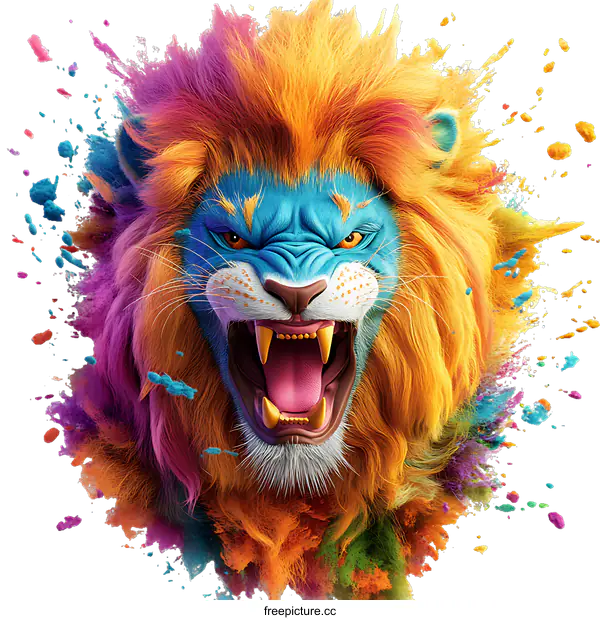 [Transparent Background PNG]Colorful Lion Portrait Illustration with vibrant colors