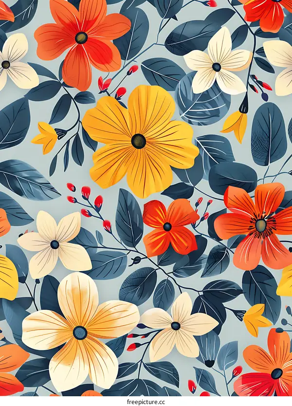 Colorful Floral Pattern with Yellow Flowers