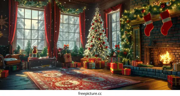 Christmas Tree by the Fireplace