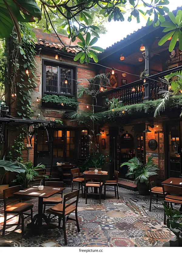 Courtyard with tables and chairs
