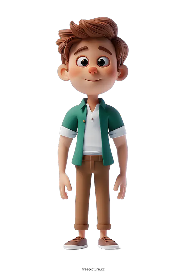 [Transparent Background PNG]Smiling Cartoon Boy Standing