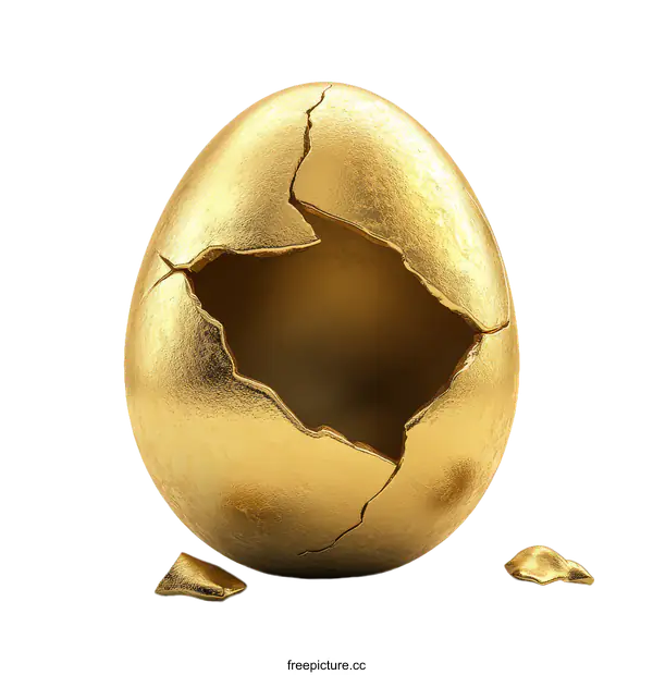 [Transparent Background PNG]Golden Egg with a Crack - Symbol of Opportunity and New Beginnings