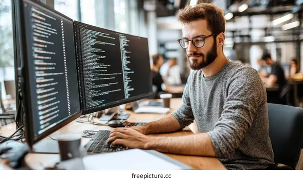 Focused Programmer at Workplace