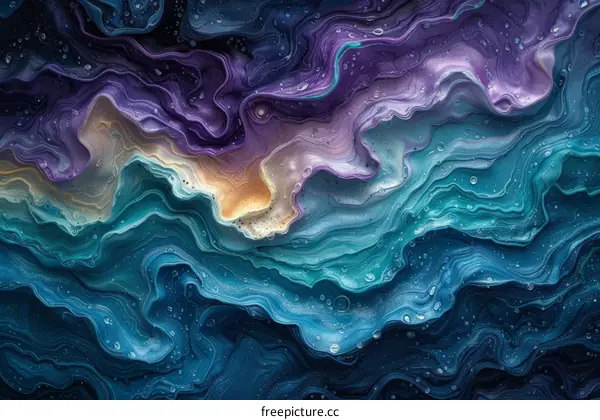 Colorful abstract painting with waves and bubbles