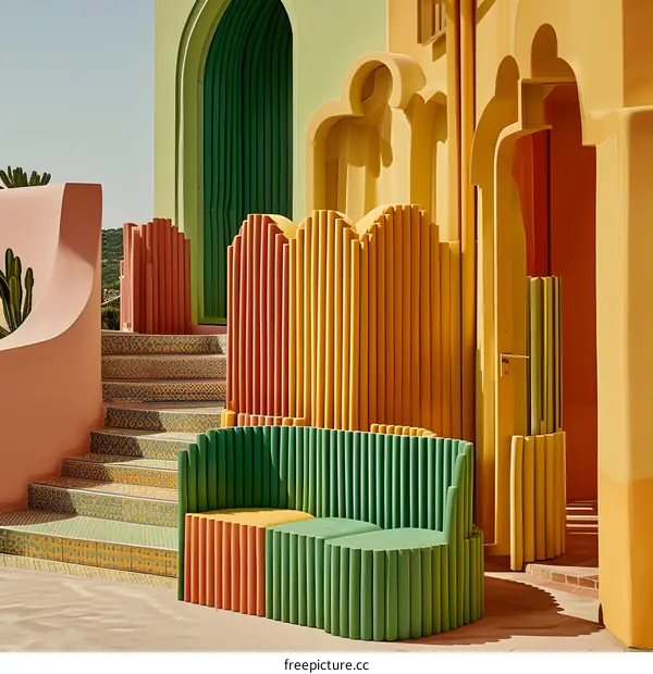 Colorful Abstract Architecture Design With Green Sofa