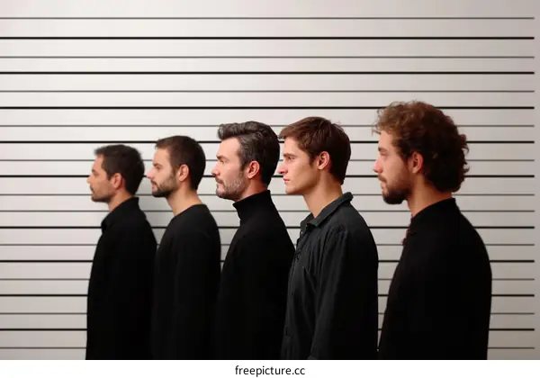 Lineup of Caucasian Men Profile View