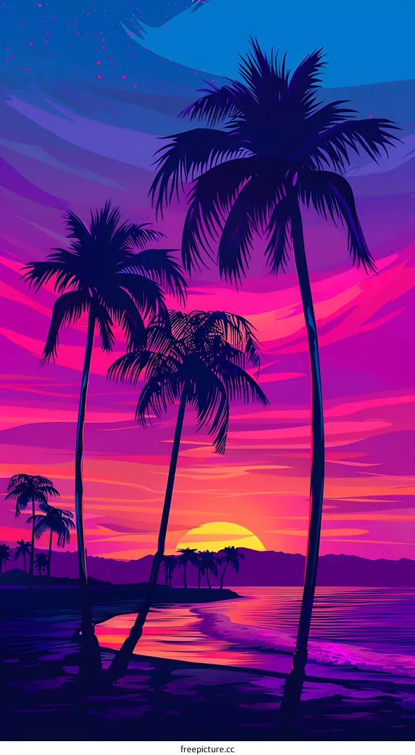 Palm Trees Silhouette Sunset Beach