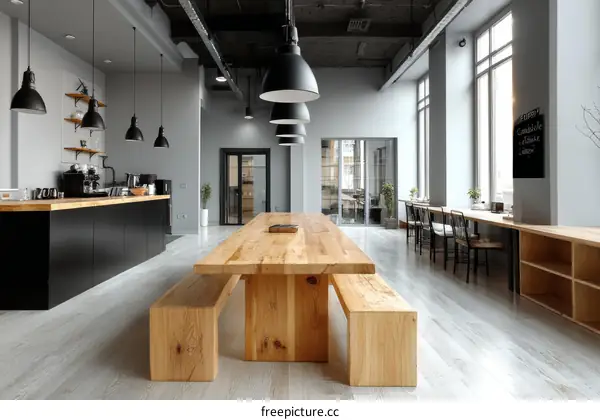 Modern Open-plan Office Space with Wooden Furniture