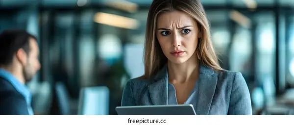 Businesswoman Looking at Tablet with Concerned Expression