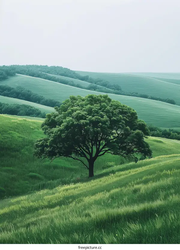 Solitary Tree on a Green Hill