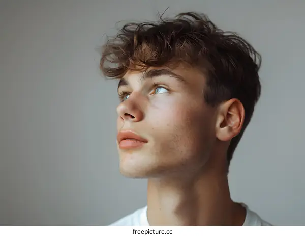 Close Up Portrait of a Young Man Looking Up