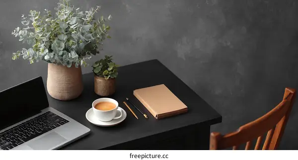Modern Workspace with Plants and Laptop