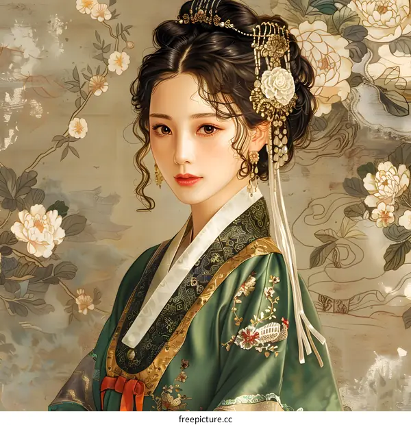 Portrait of a young woman in traditional Korean dress